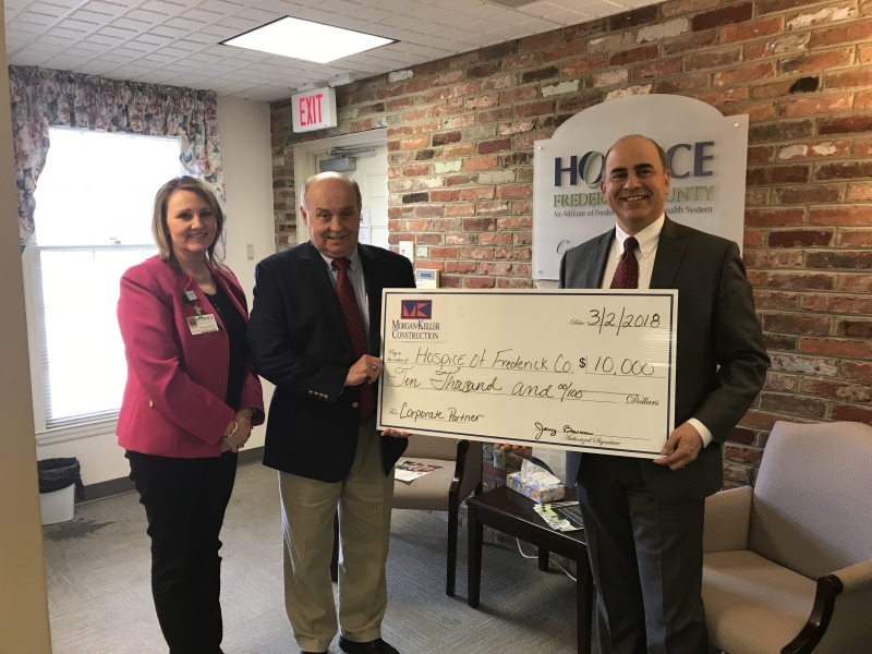 Morgan Keller Construction presented Hospice of Frederick County with a $10,000 pledge.