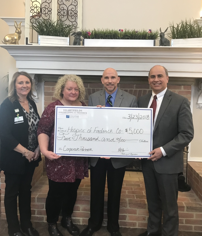 Heartfields Assisted Living at Frederick presented Hospice of Frederick County with a $5,000 pledge.